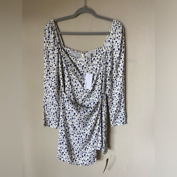 NWT Reformation Rosalie Mini White Dress Blue Floral Size 8 - Picture 9 of 13